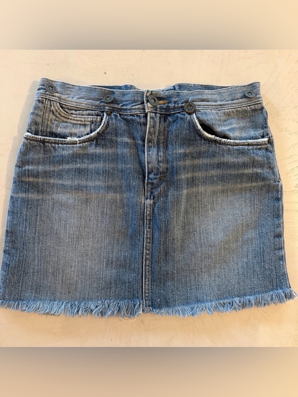 Vtg Y2K 90’s Ralph Lauren Dungarees Distressed Denim Mini Skirt Frayed Hem Sz 2